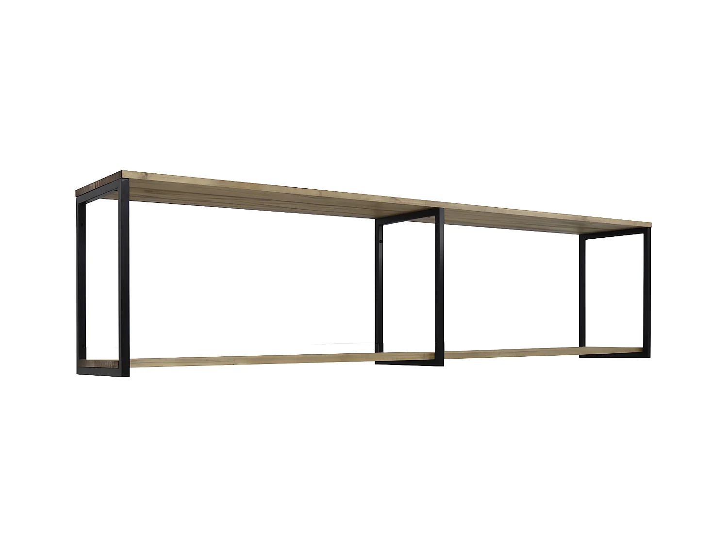 Mensola da parete con due ripiani in legno massiccio de pino 30mm. Legno invechiatto in stile industriale. 160x30x48cm. Metallo Nero