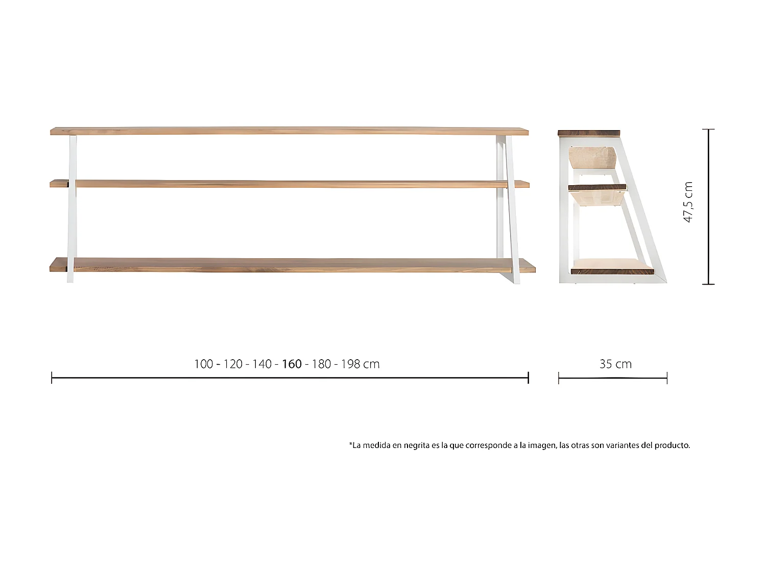 Estante Ascendente 100x35x47 Branco – madeira vintage – Dois suportes