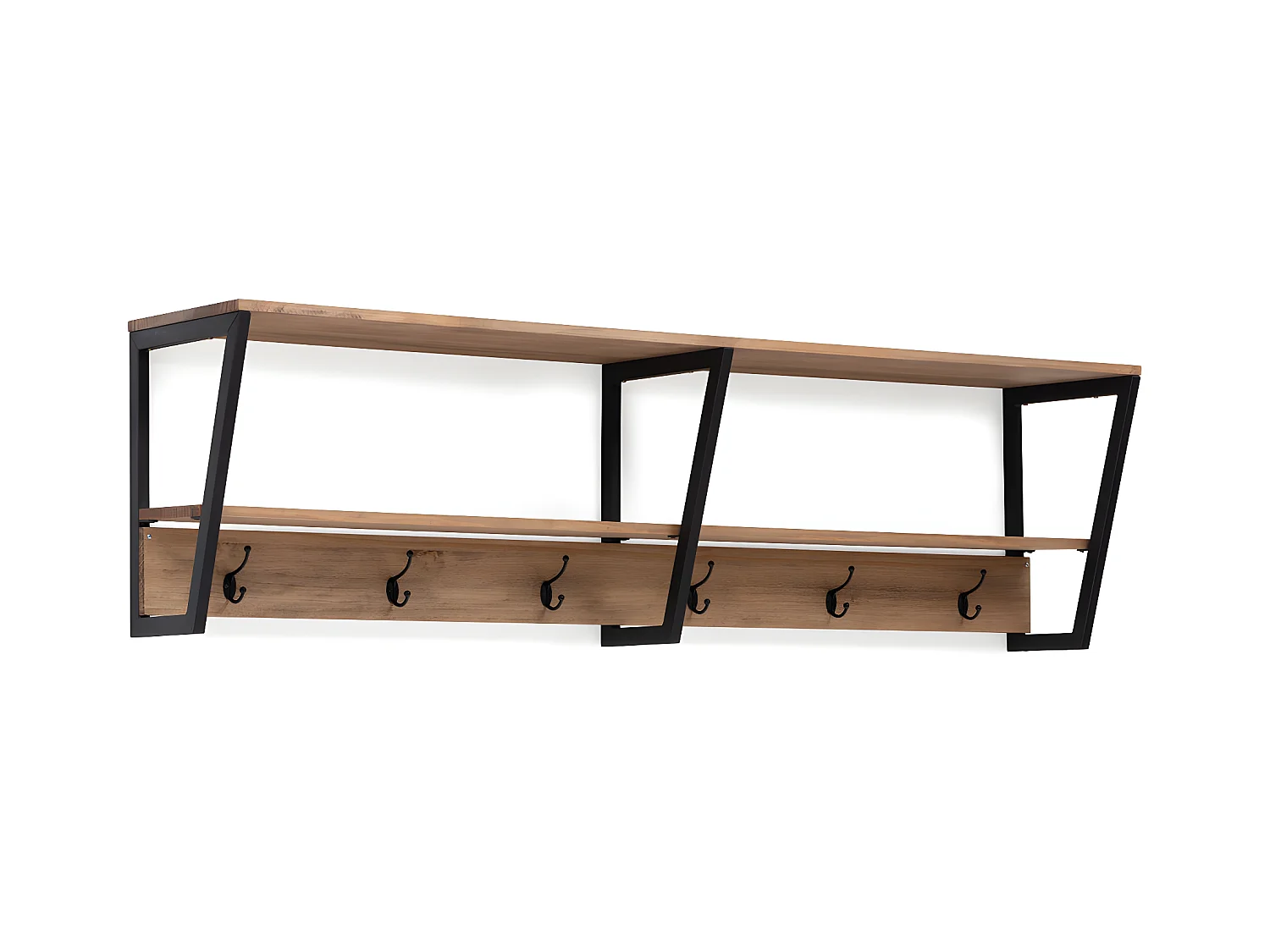 Polygonales Garderobenregal. Vintage-Industriestil  160x35x47cm. Schwarzes Metall