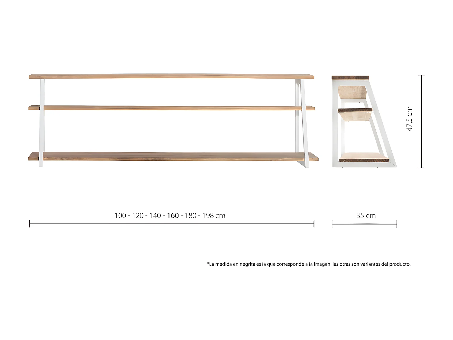 Estante Ascendente 198x35x47 Branco – madeira vintage – Tres suportes