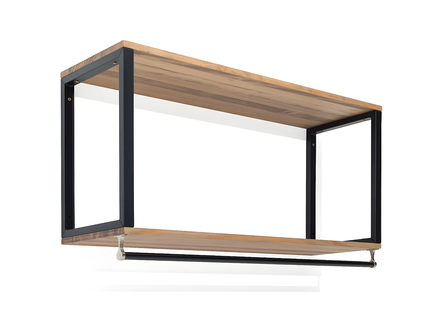 Appendiabiti 2 ripiani con barra 120x30x60cm Nero finitura vintage stile industriale Box Furniture