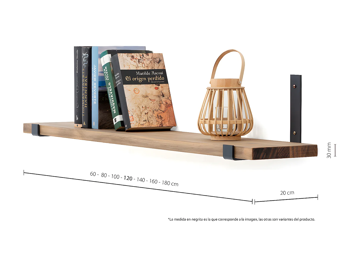 Estante Bristol 180x20cm grosor 30mm en madera maciza de pino acabado vintage estilo industrial Box Furniture