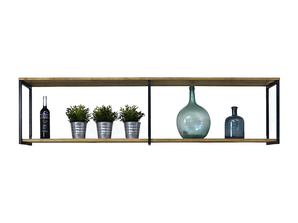 Estantería Colgante 2 Estantes iCub Big Wood 3 Marcos 198x30x47cm Negro Efecto vintage estilo industrial Box Furniture