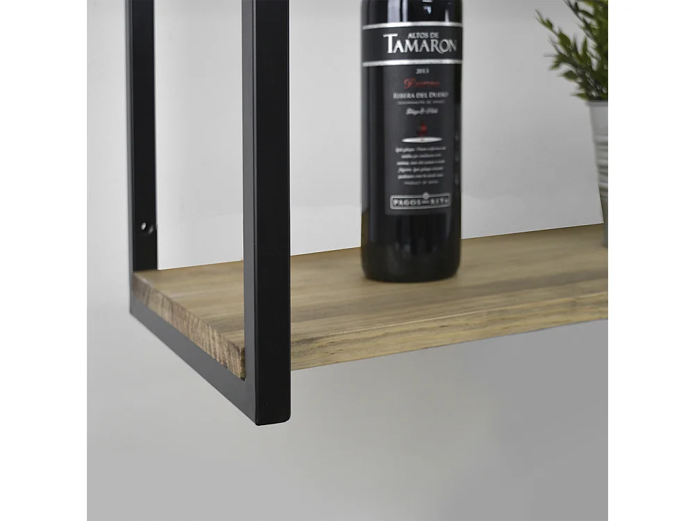 Estantería Colgante 2 Estantes iCub Big Wood 3 Marcos 198x30x47cm Negro Efecto vintage estilo industrial Box Furniture