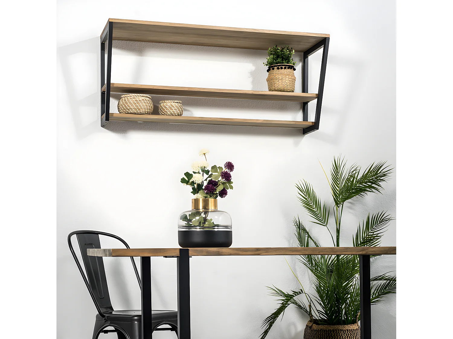 Estante Descendente 140x35x47 Preto – madeira vintage – Dois suportes