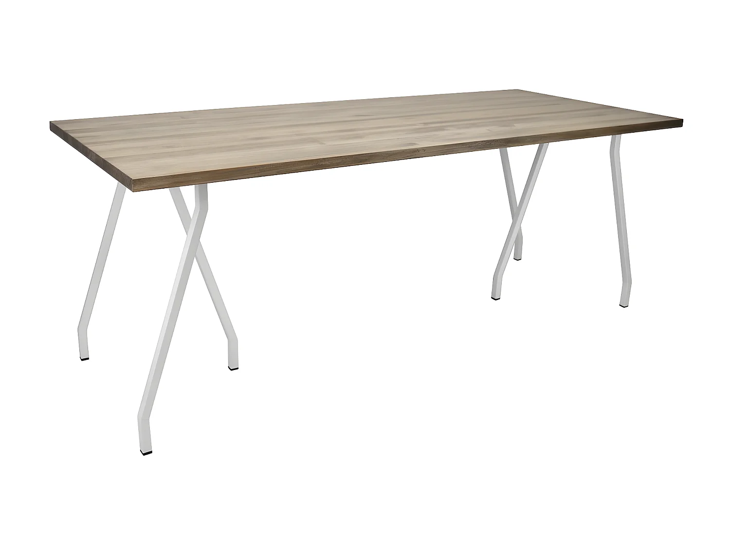 Mesa de cavalete branca 200x80x72cm em madeira maciça de pinho com acabamento de estilo industrial vintage