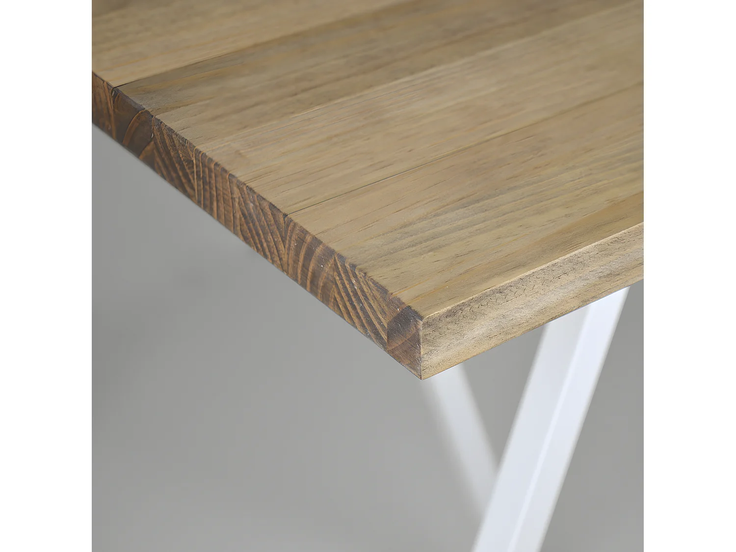 Mesa de cavalete branca 200x80x72cm em madeira maciça de pinho com acabamento de estilo industrial vintage