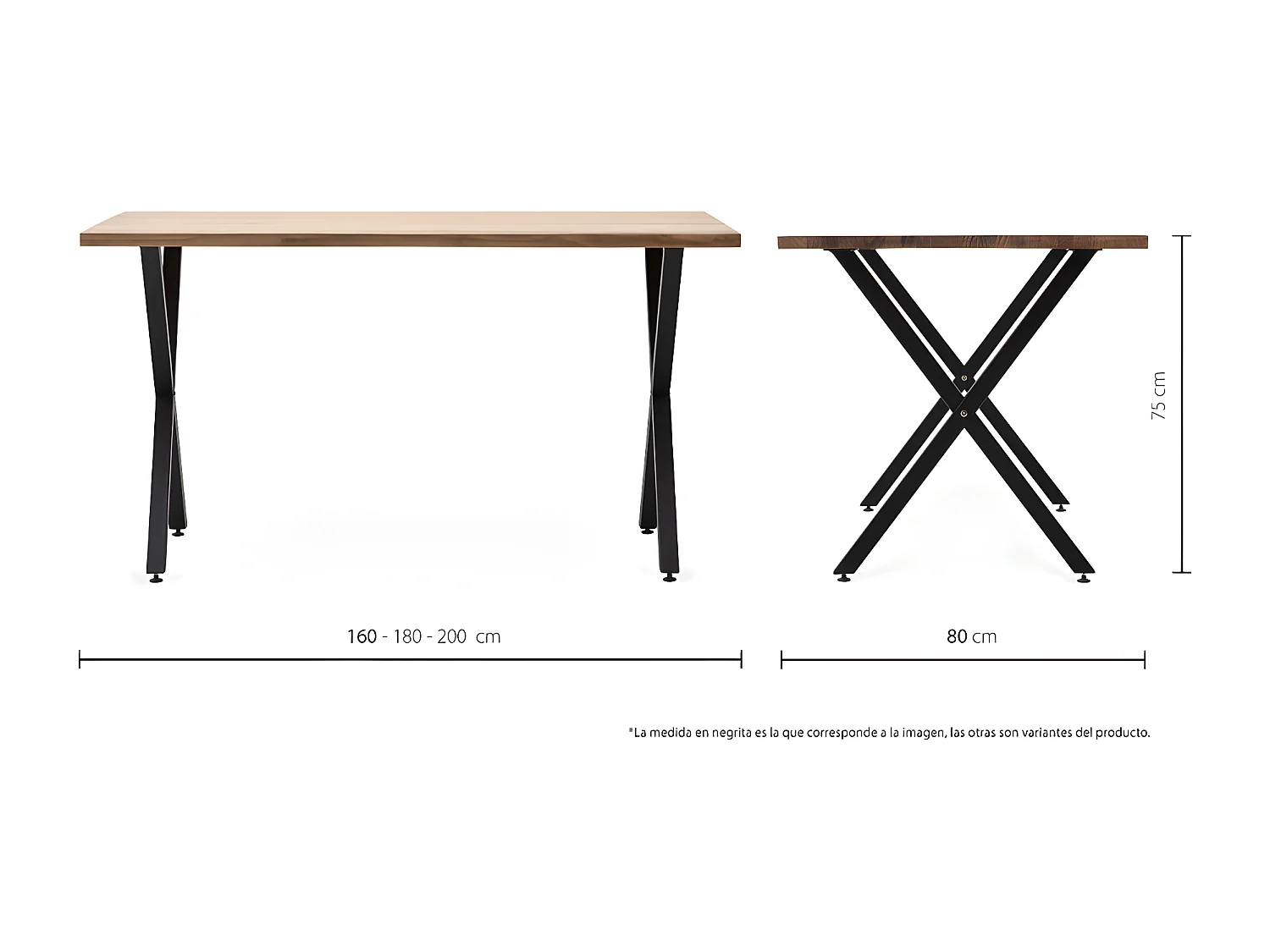 Pata X ECO 140x80x75cm Mesa de jantar preta em madeira de pinho maciço com acabamento estilo industrial vintage Box Furniture