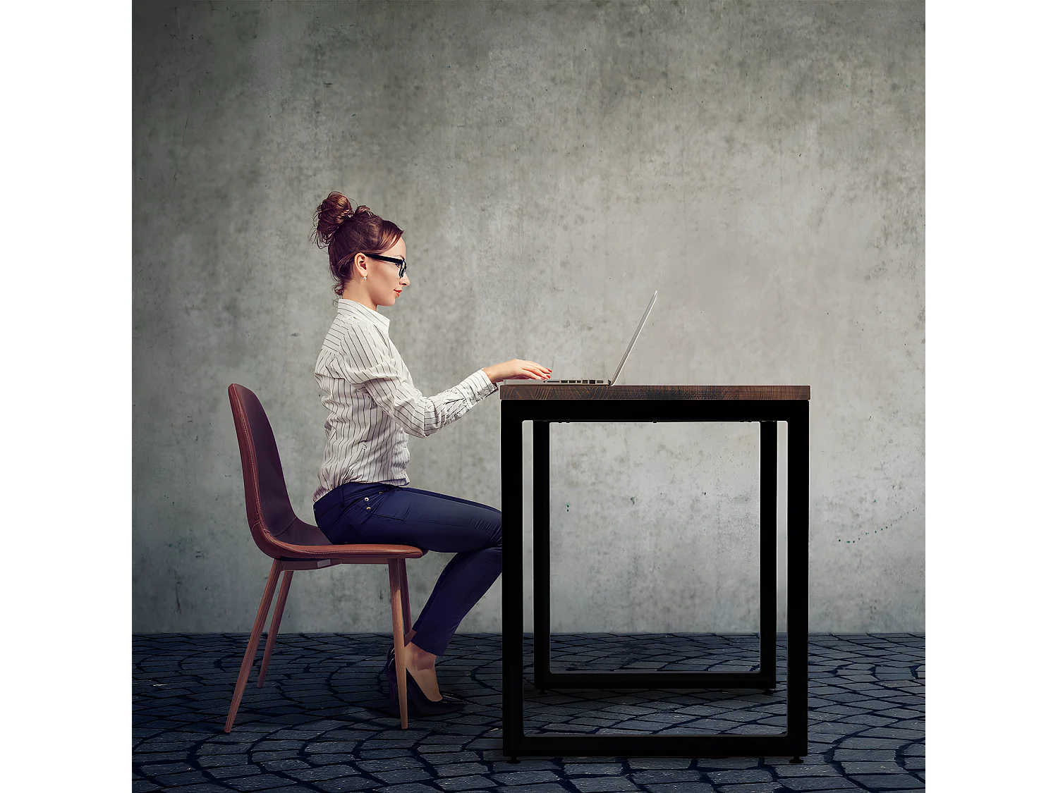 Secretaria  iCub Strong ECO 60x120x75 cm Preto  - Efecto Vintage