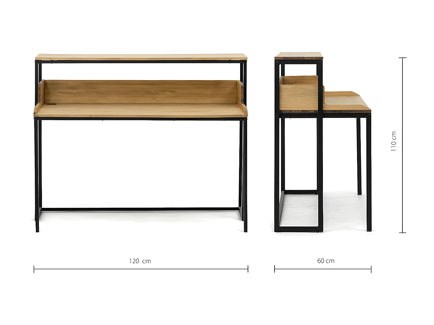 Mesa de Estudio Swindon 120x60x110cm Negra en madera maciza de pino acabado vintage estilo industrial Box Furniture