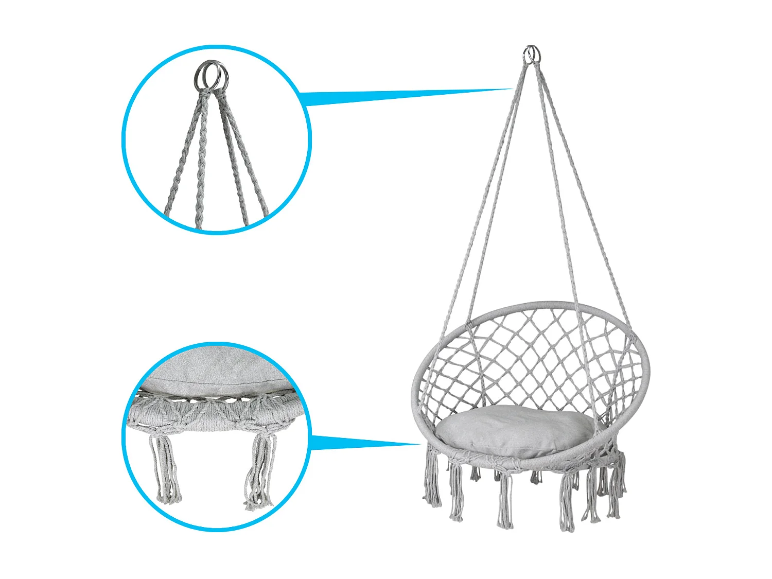 Sedia sospesa a dondolo grigia, amaca poltrona sospesa mod. Bali
