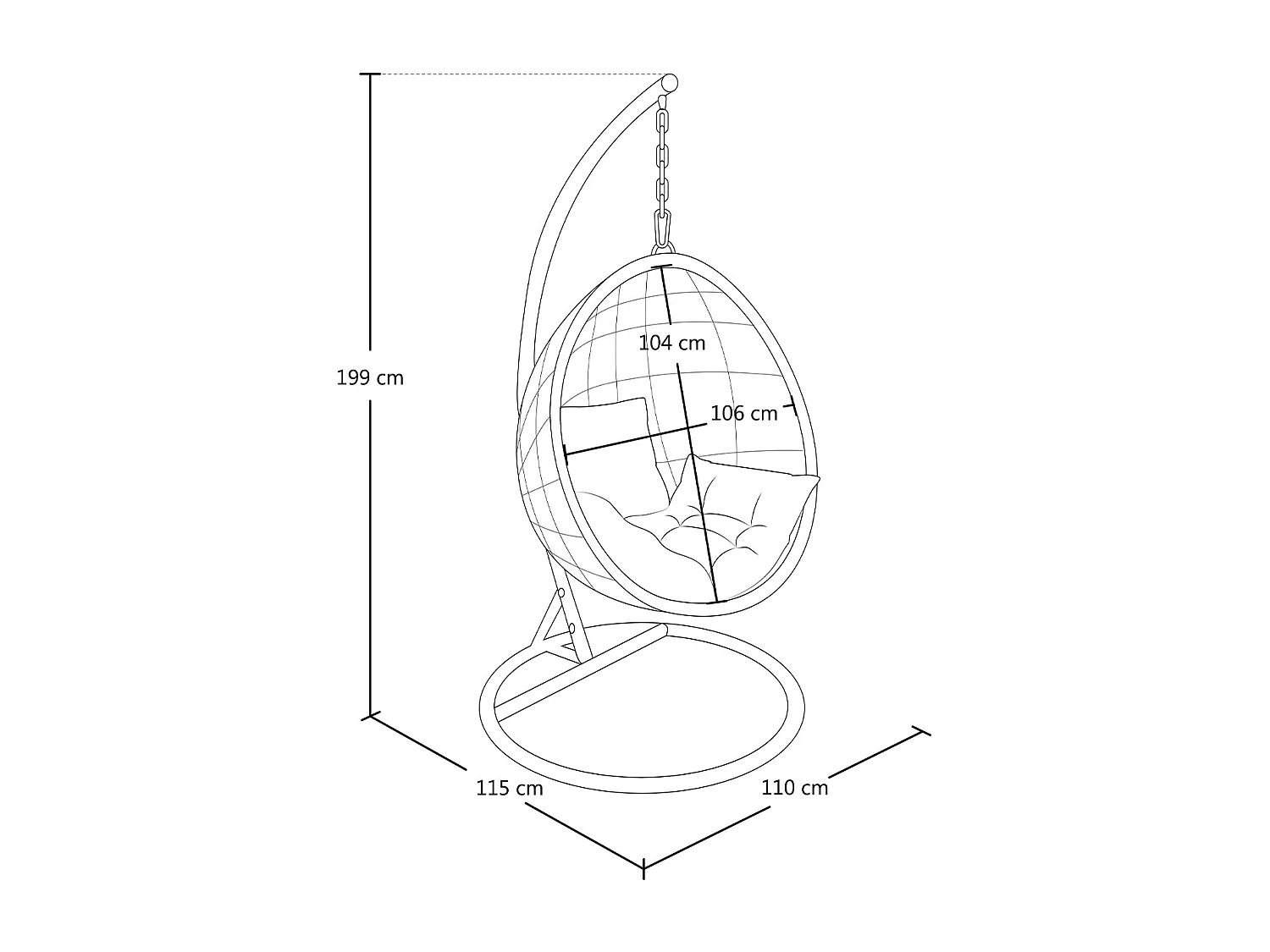 Sedia sospesa a dondolo, poltrona sospesa uovo mod. Eden