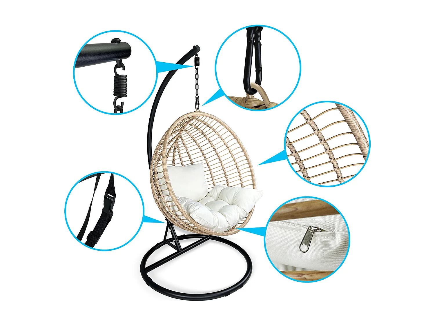 Sedia sospesa a dondolo, poltrona sospesa uovo mod. Eden