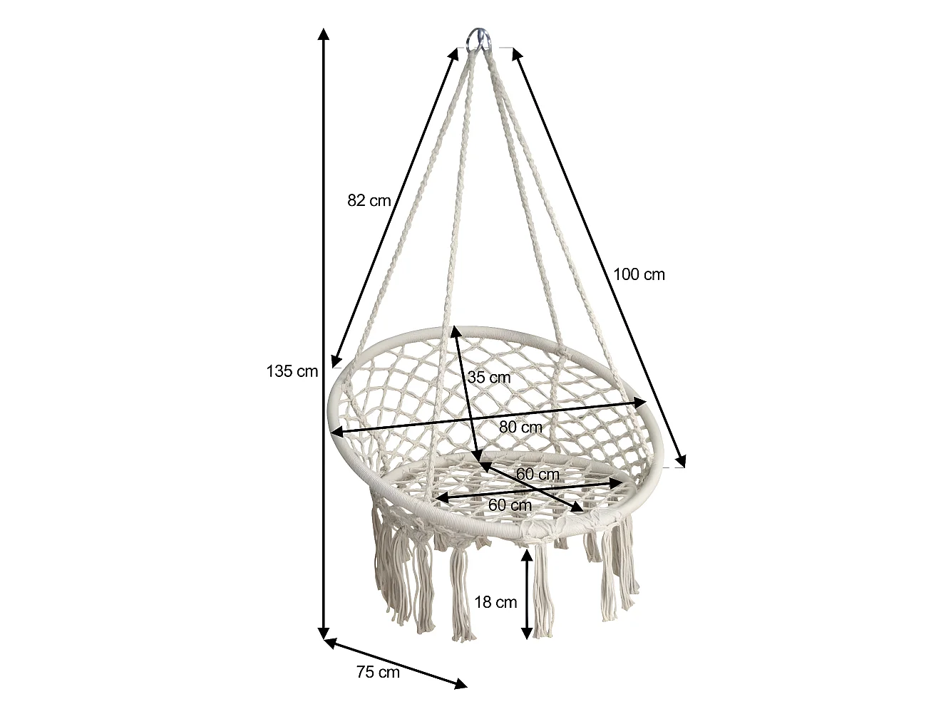 Sedia sospesa a dondolo beige, amaca poltrona sospesa mod. Bali