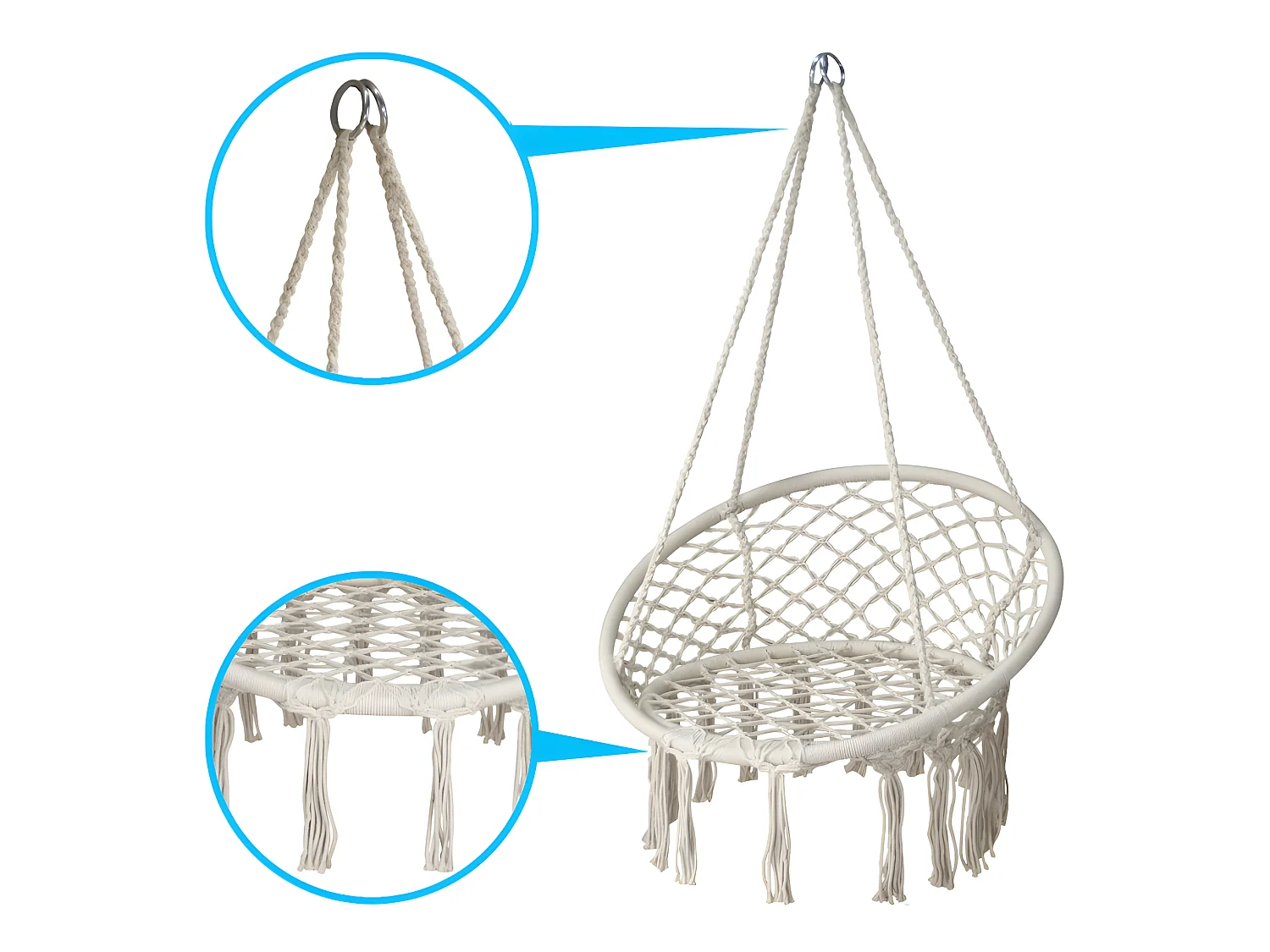 Sedia sospesa a dondolo beige, amaca poltrona sospesa mod. Bali