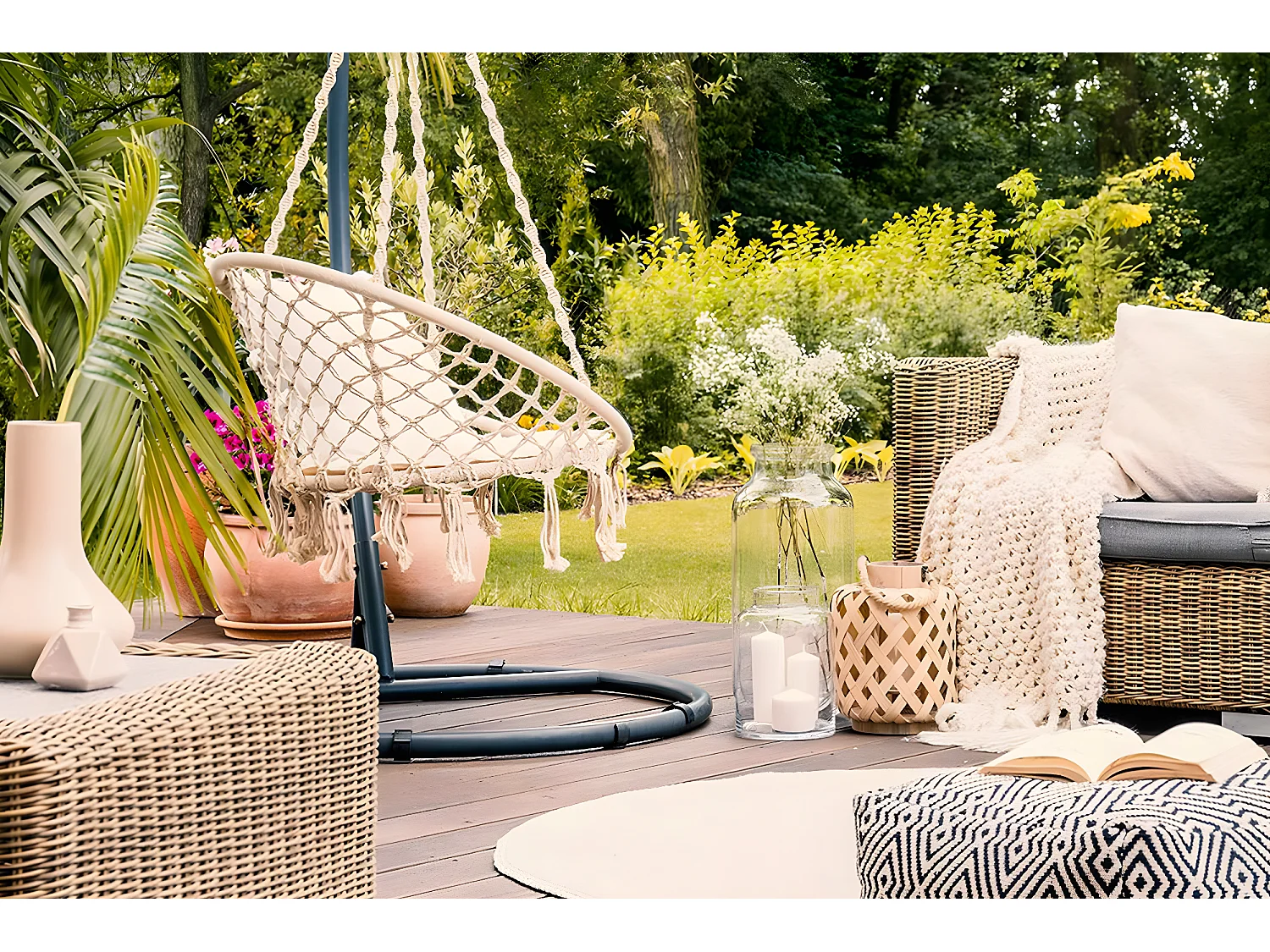 Sedia sospesa a dondolo beige, amaca poltrona sospesa mod. Bali