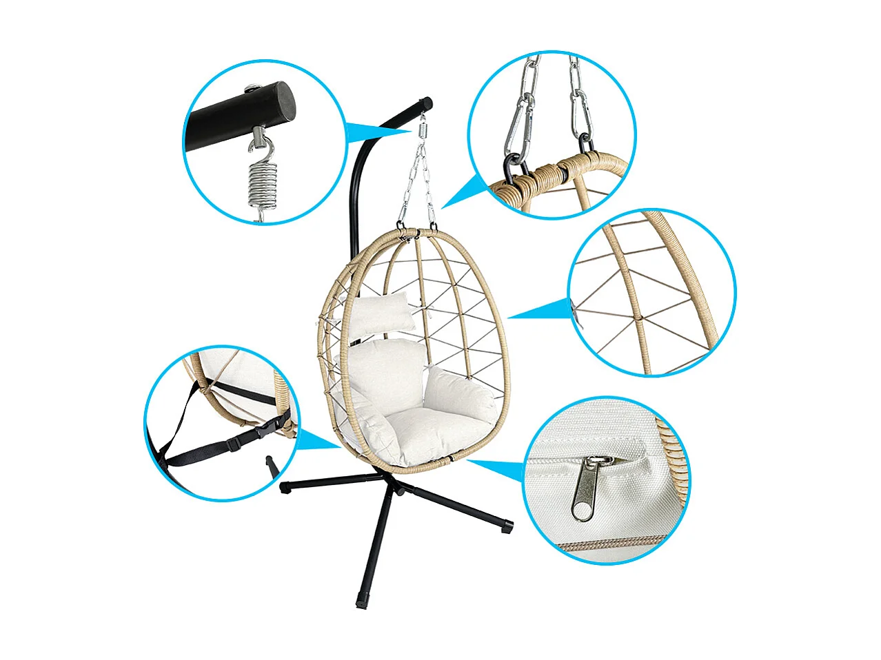 Sedia sospesa a dondolo, poltrona sospesa uovo mod. Taiwan