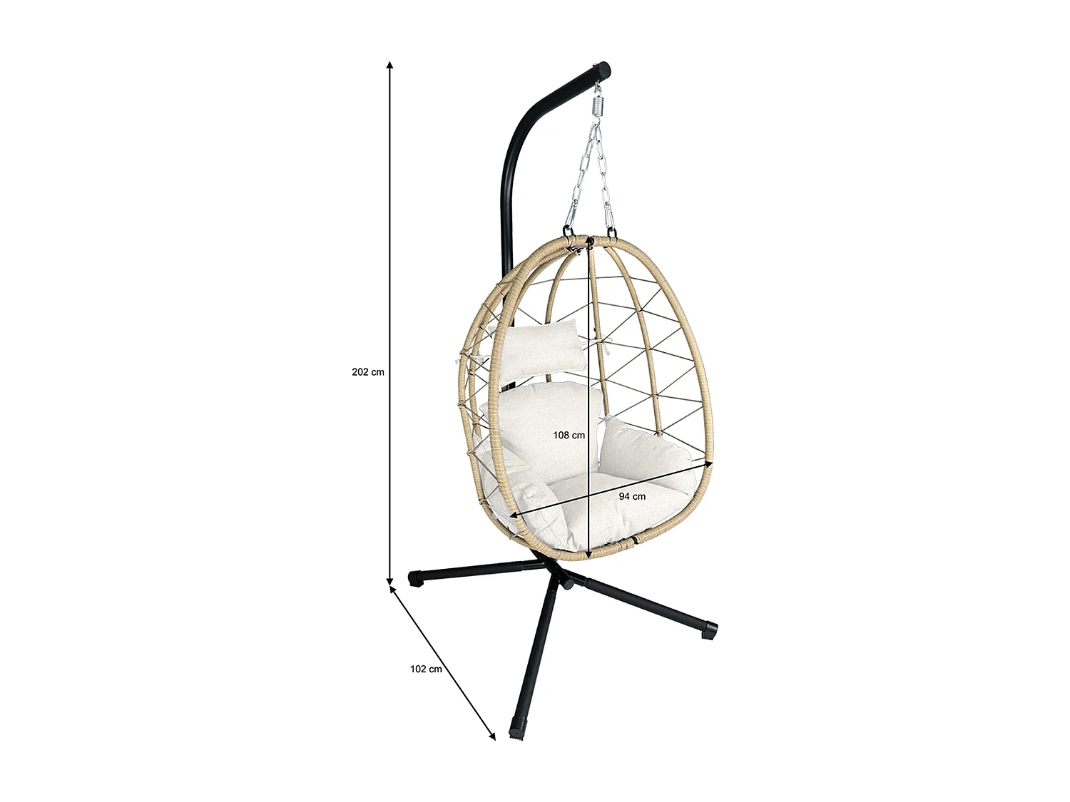 Sedia sospesa a dondolo, poltrona sospesa uovo mod. Taiwan