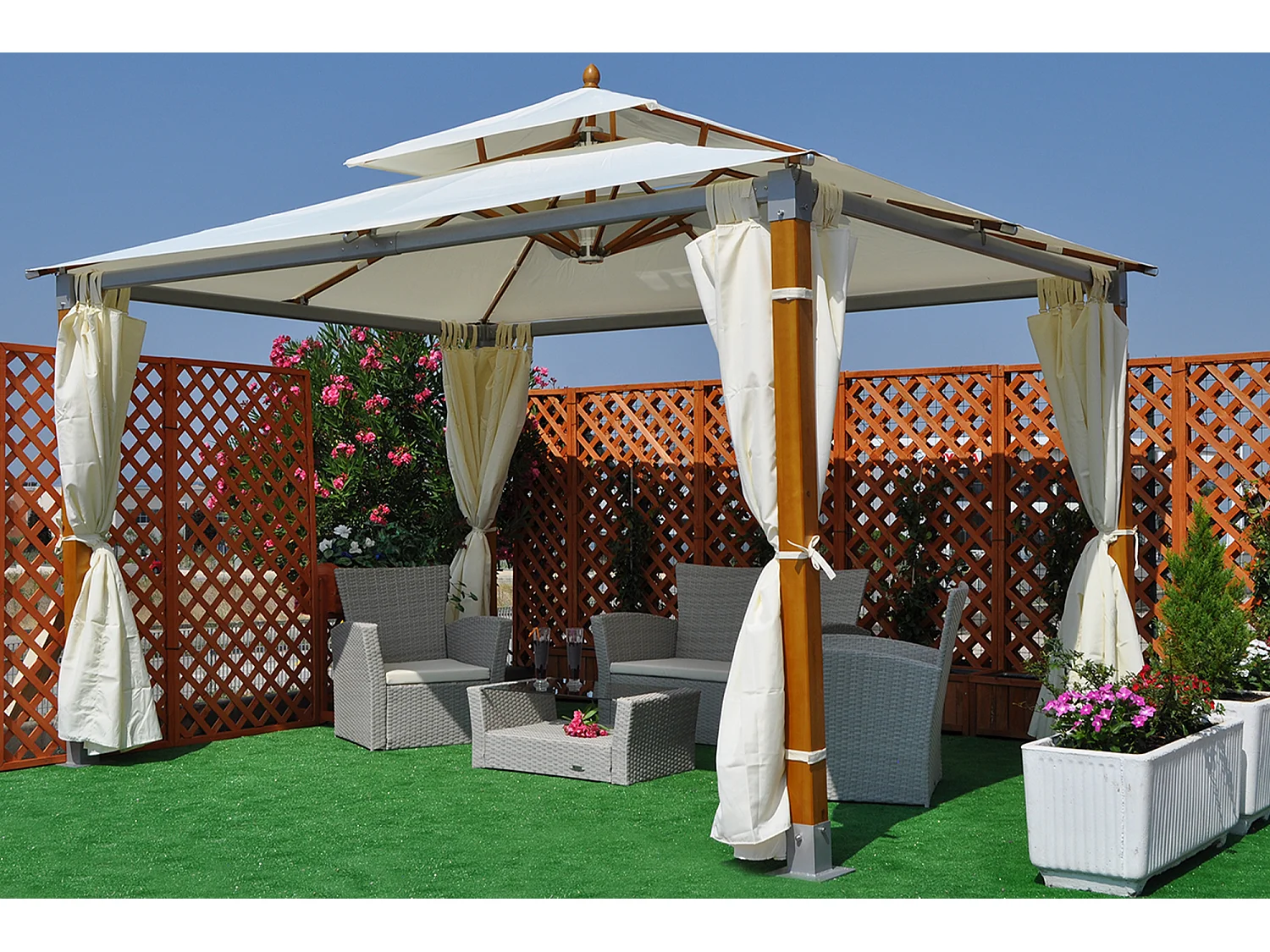 Gazebo Da Giardino 3x4 In Legno-Alluminio Mod. Porto Rico