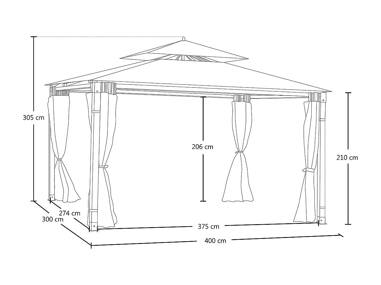 Gazebo Da Giardino 3x4 In Legno-Alluminio Mod. Porto Rico