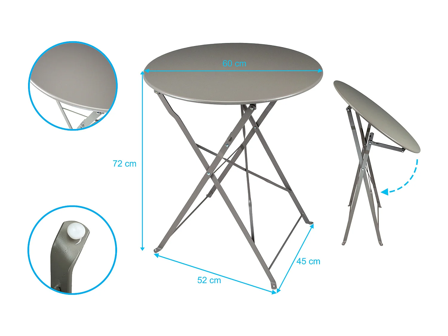 Set tavolo e sedie da giardino pieghevoli tortora - Positano
