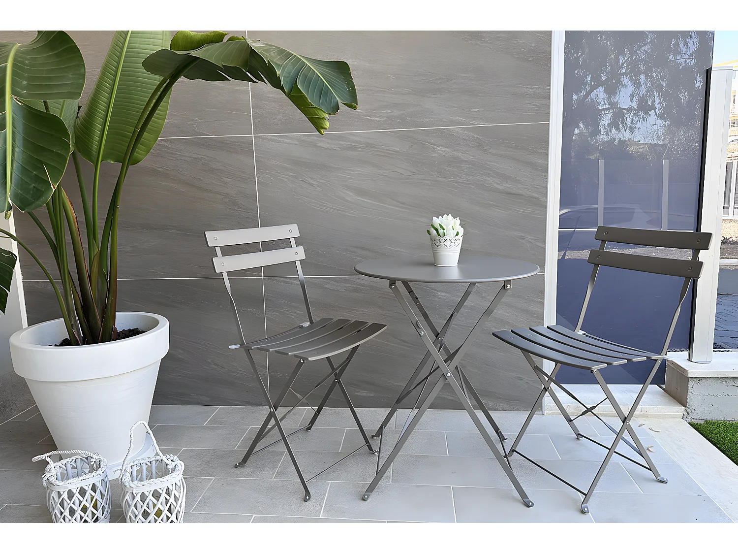 Set tavolo e sedie da giardino pieghevoli tortora - Positano