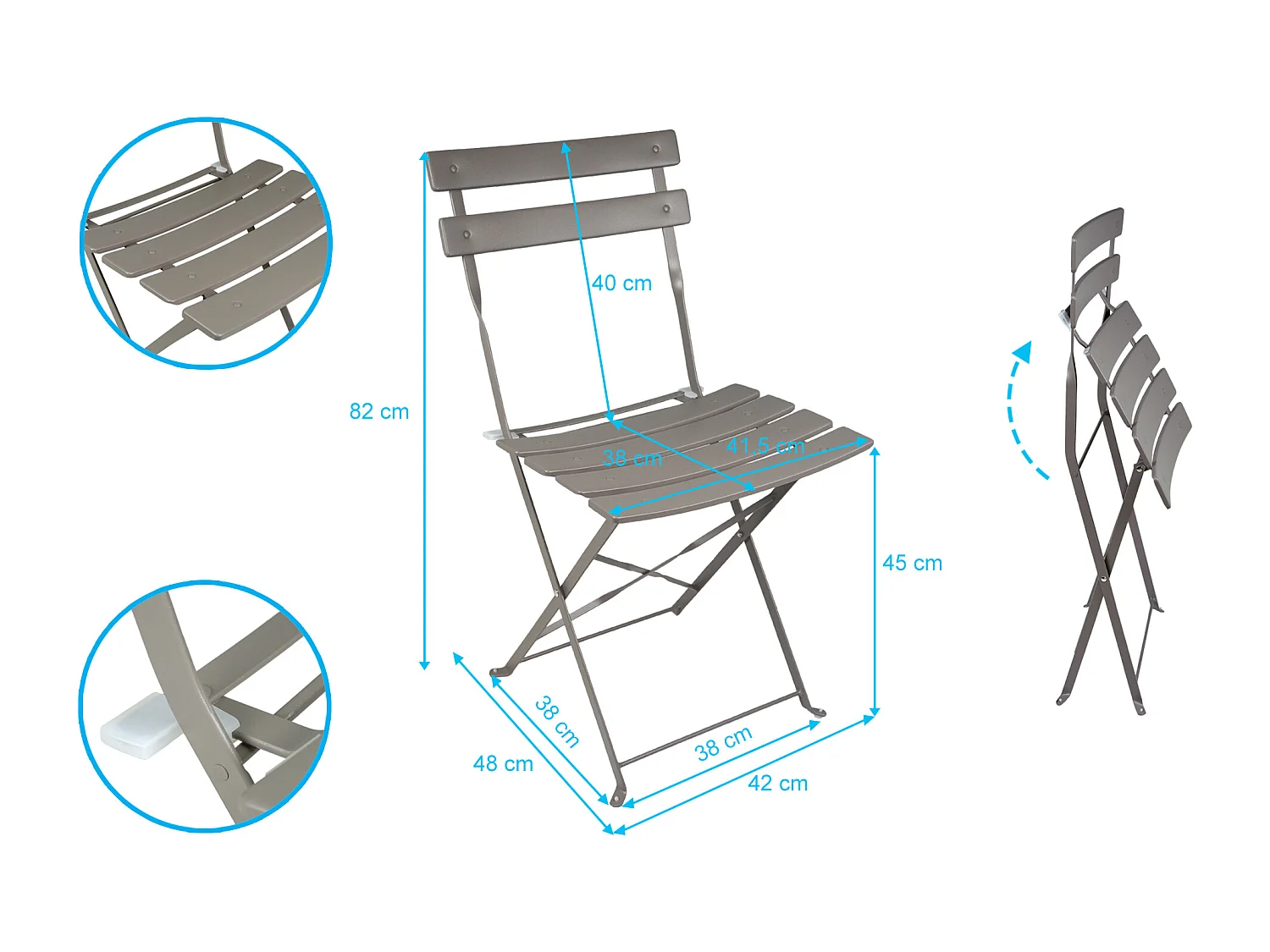 Set tavolo e sedie da giardino pieghevoli tortora - Positano