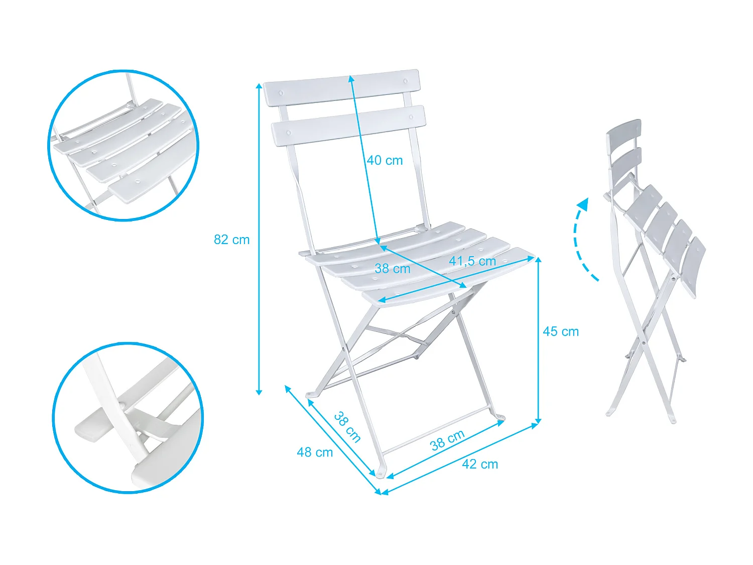Set tavolo e sedie da giardino pieghevoli bianco - Positano