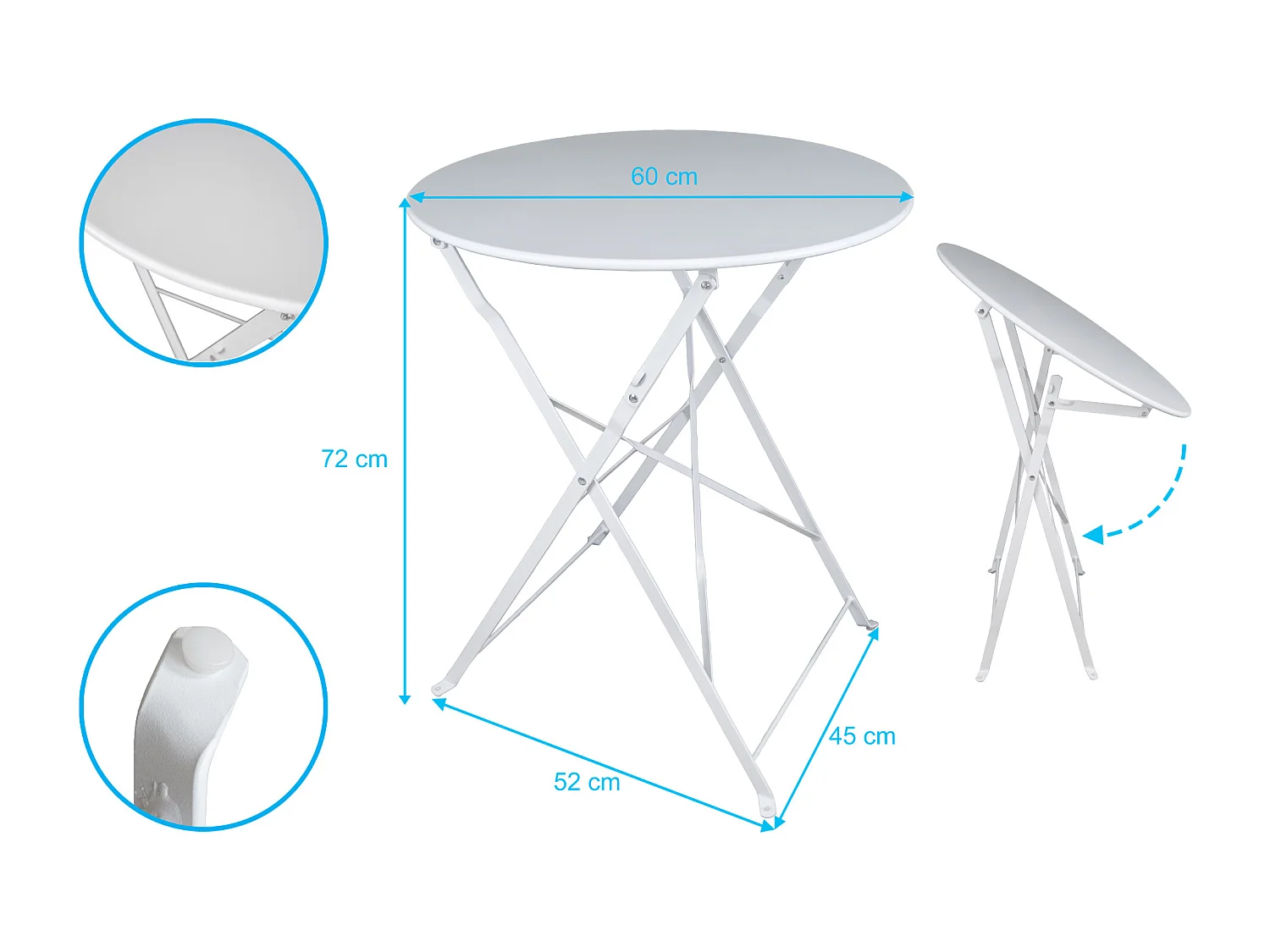 Set tavolo e sedie da giardino pieghevoli bianco - Positano