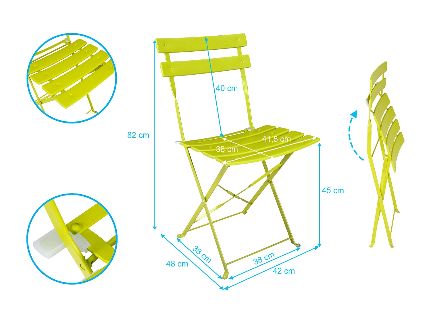 Set tavolo e sedie da giardino pieghevoli lime - Positano