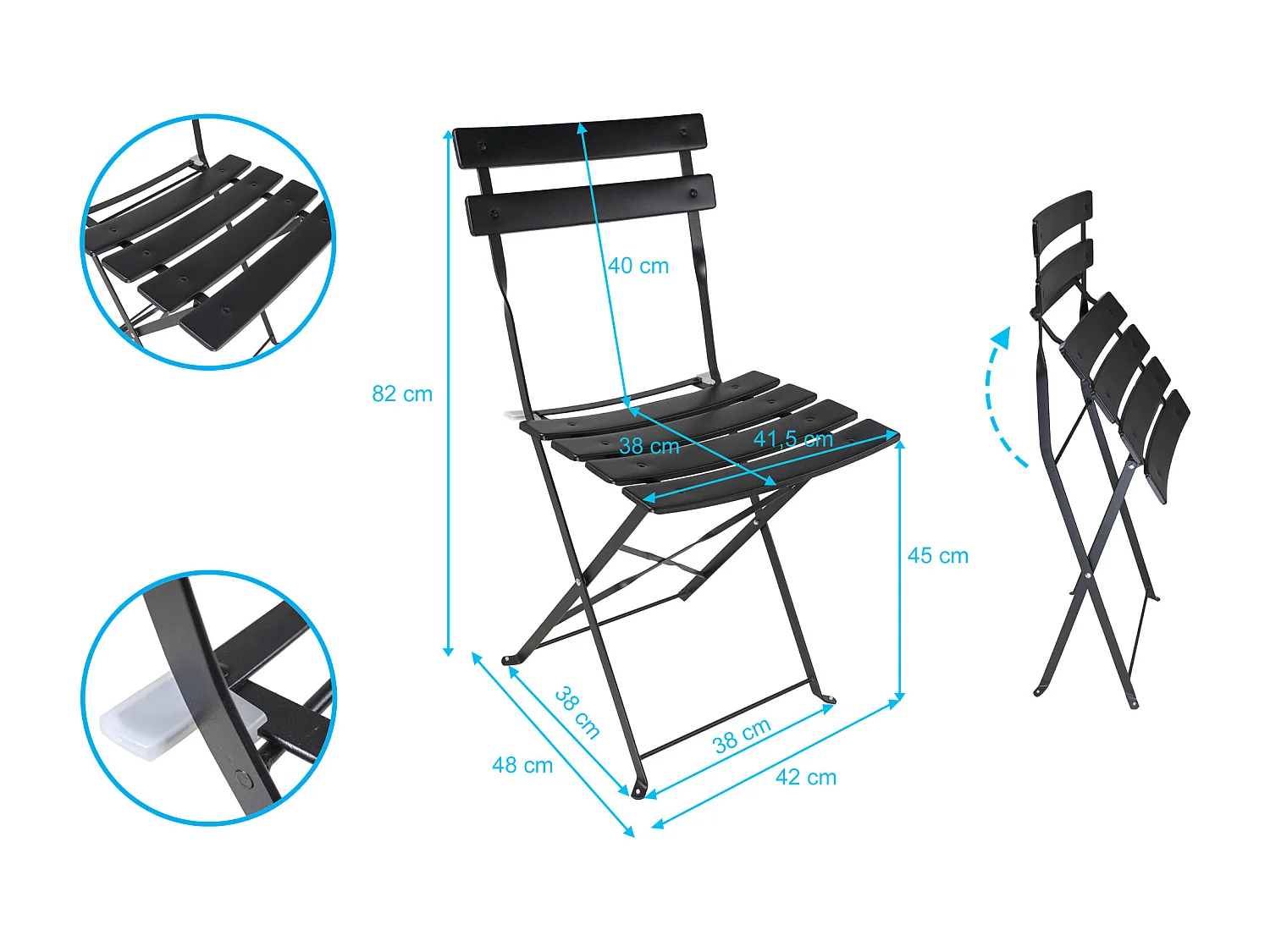 Set tavolo e sedie da giardino pieghevoli nero - Positano