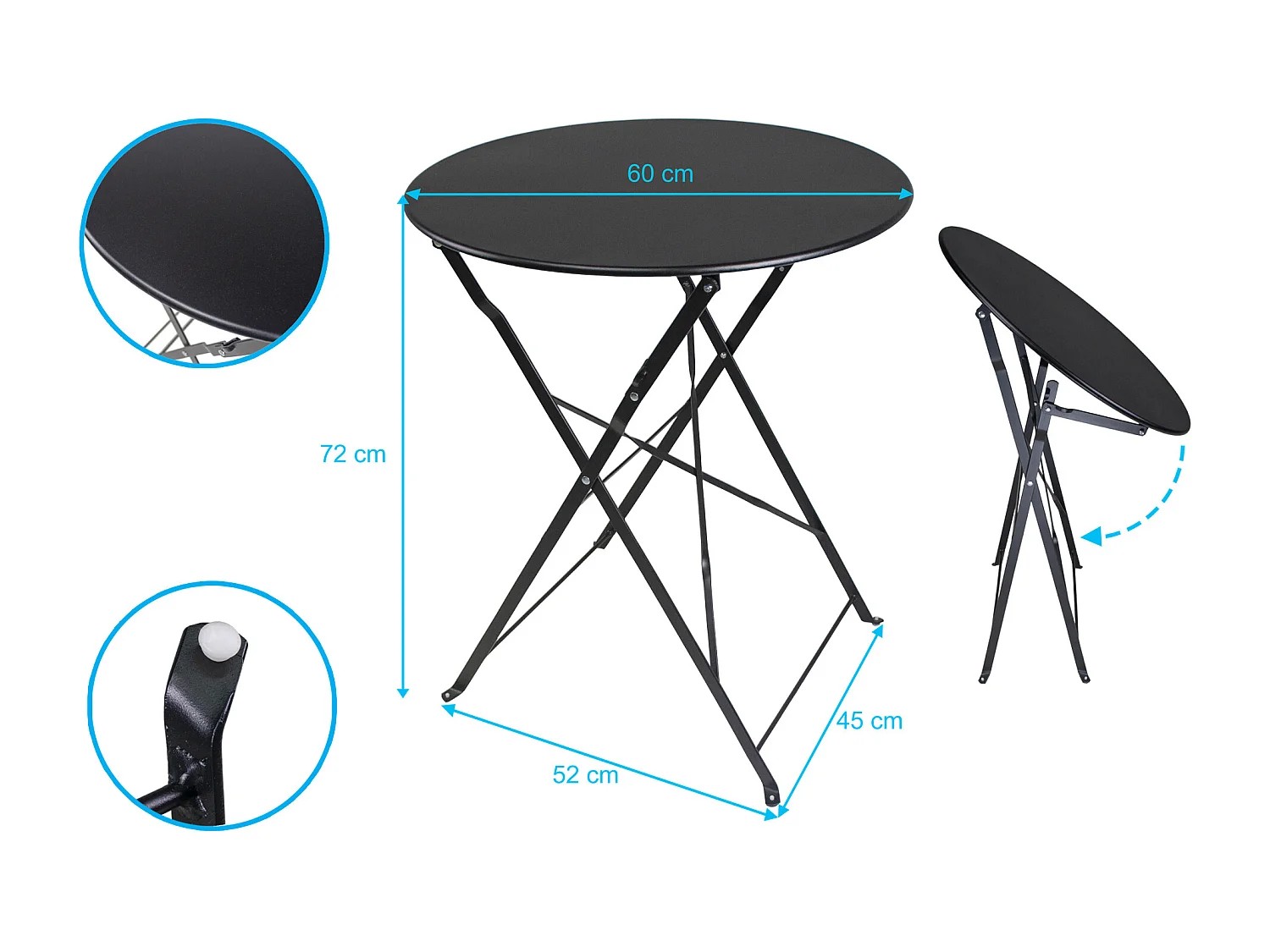 Set tavolo e sedie da giardino pieghevoli nero - Positano