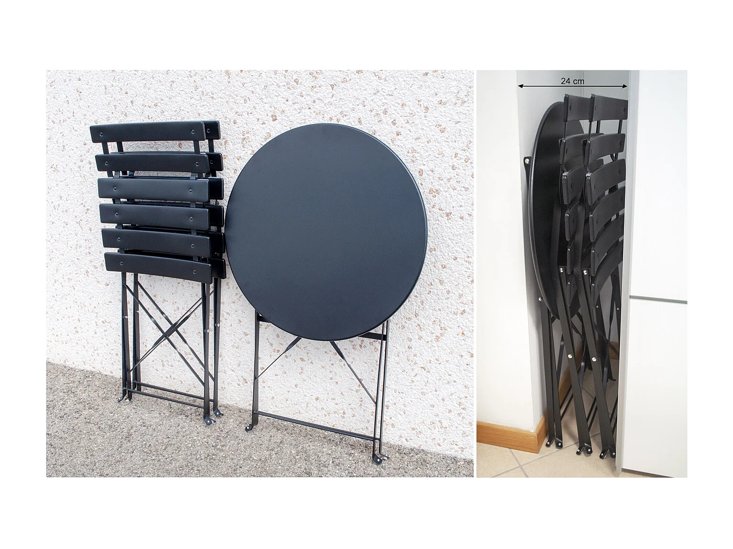 Set tavolo e sedie da giardino pieghevoli nero - Positano