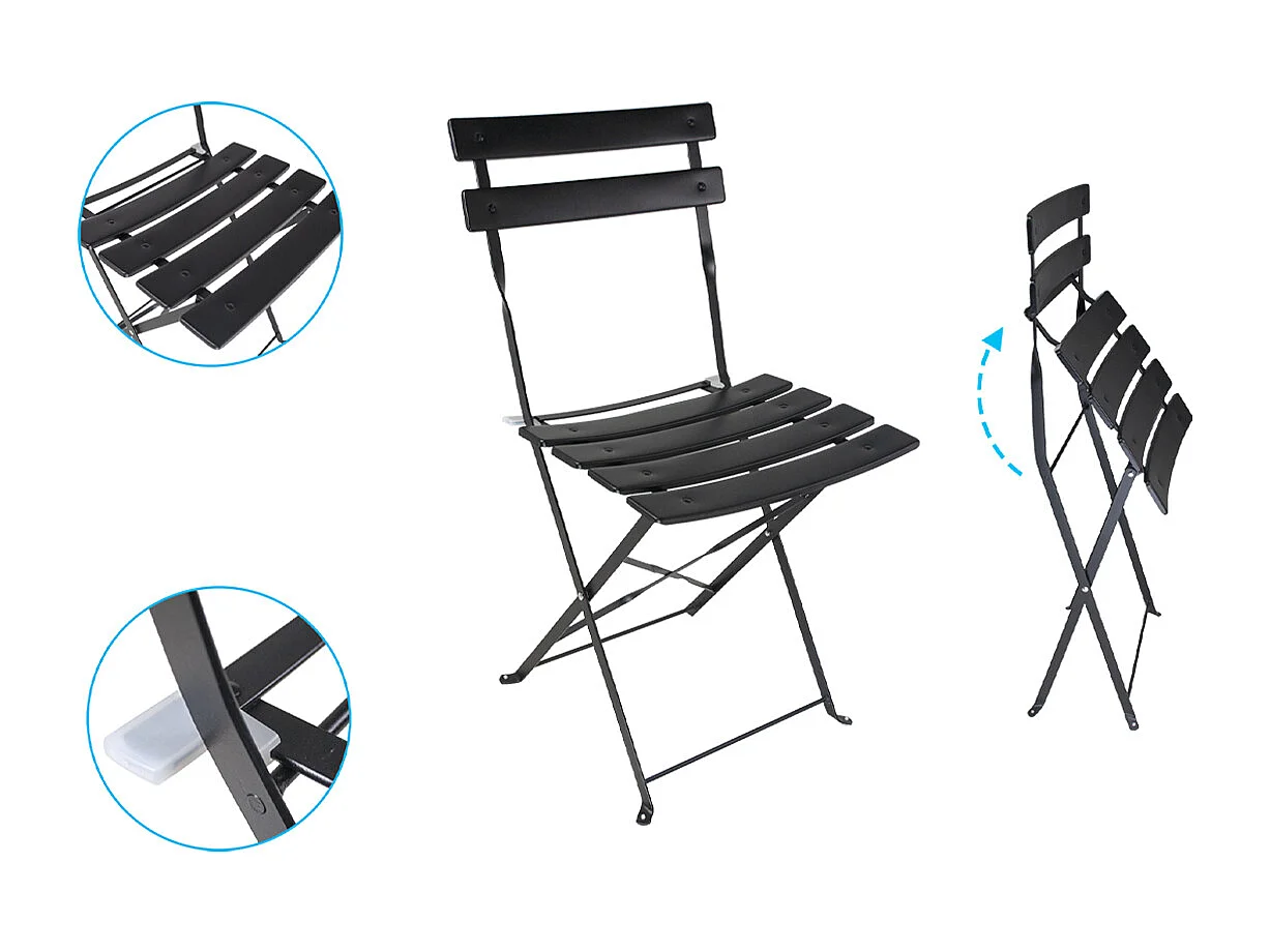 Set tavolo e sedie da giardino pieghevoli nero - Positano