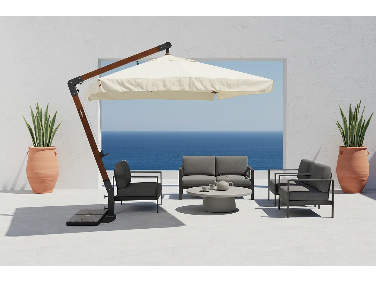 Ombrellone a braccio decentrato 3×4 Bahamas da giardino palo in legno