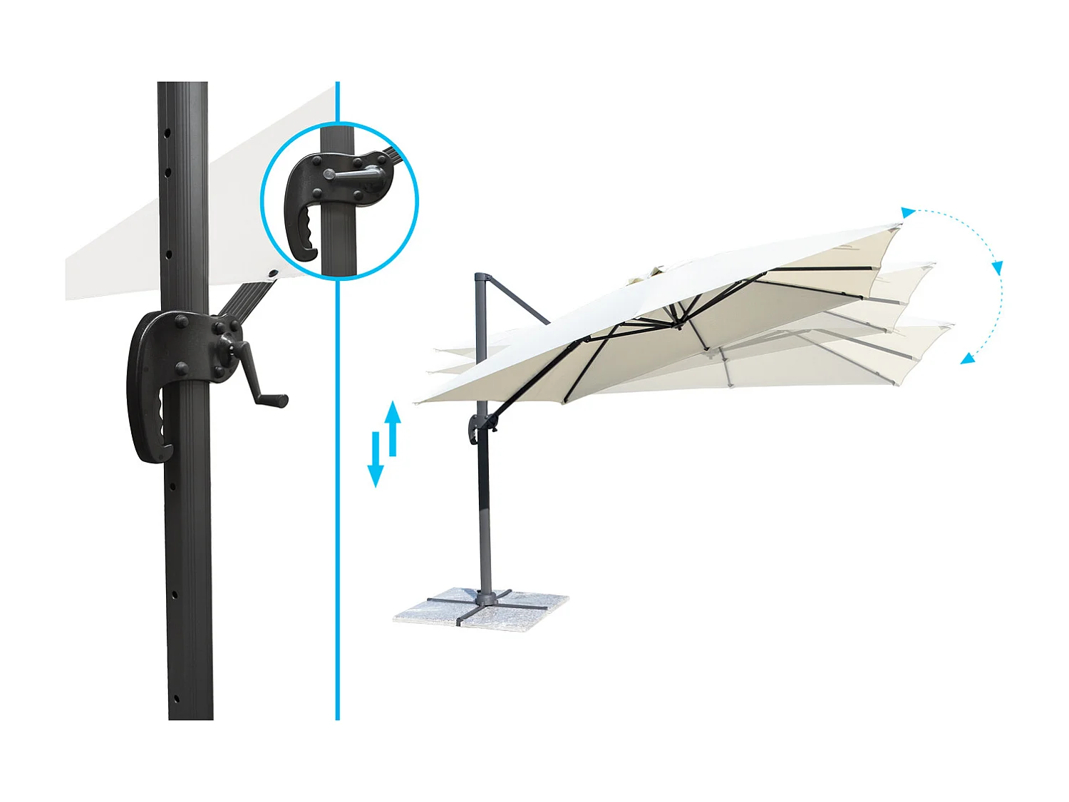 Ombrellone da giardino a braccio decentrato 3×3 mod. Miami