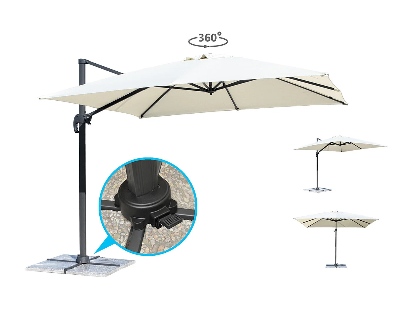 Ombrellone da giardino a braccio decentrato 3×3 mod. Miami