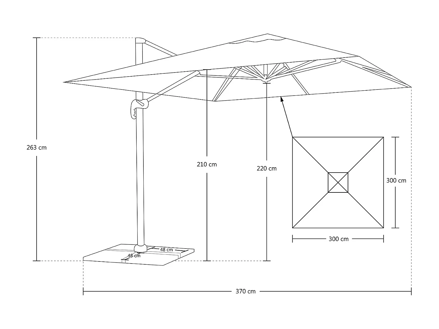 Ombrellone da giardino a braccio decentrato 3×3 mod. Miami