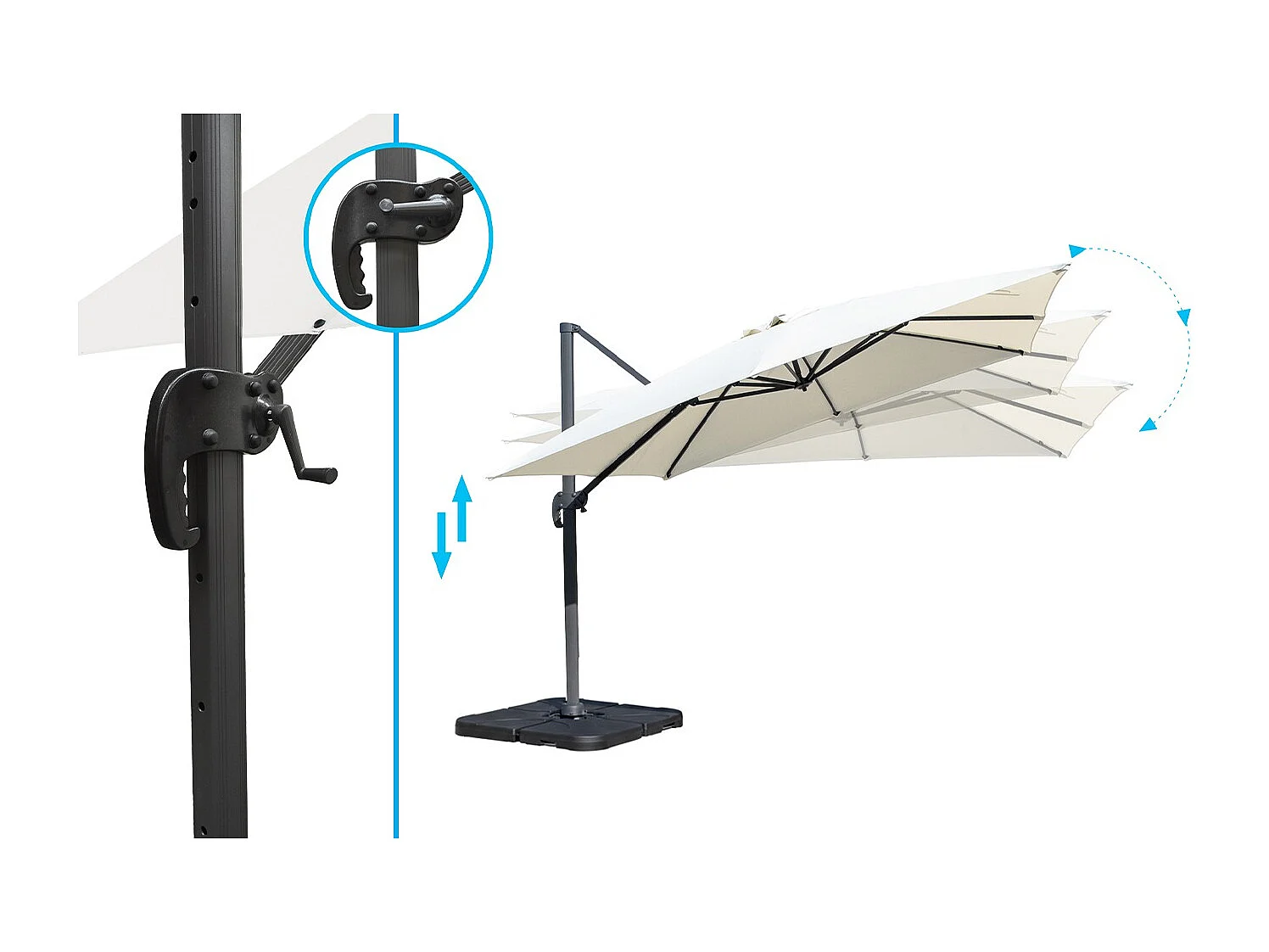 Ombrellone da giardino a braccio decentrato 3×3 mod. Miami