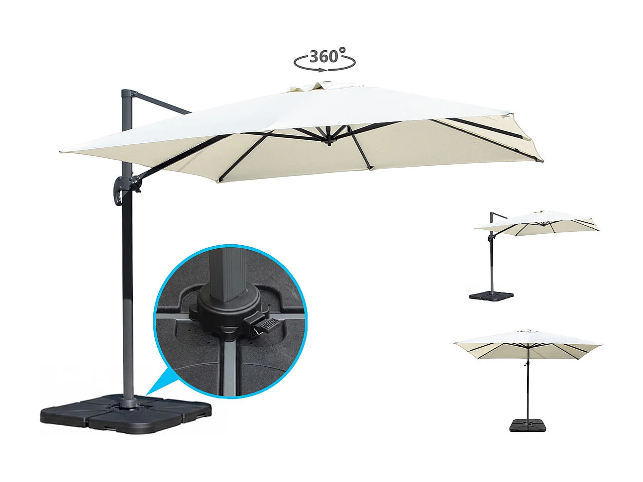 Ombrellone da giardino a braccio decentrato 3×3 mod. Miami