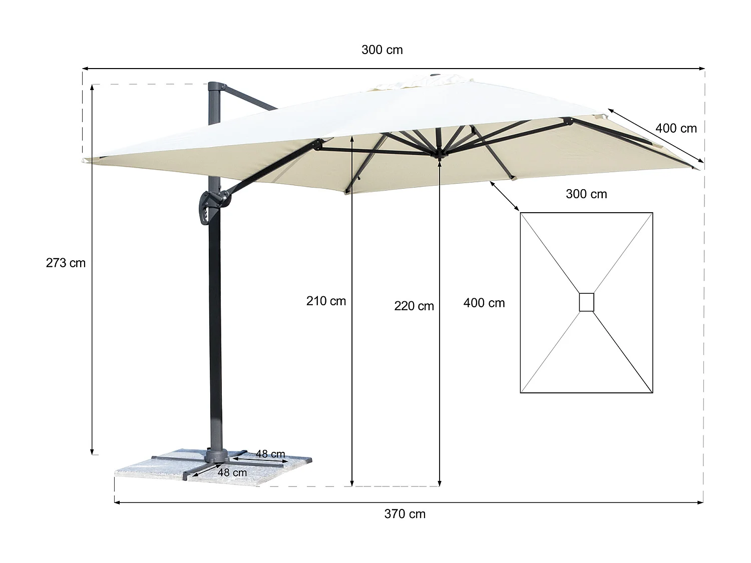 Ombrellone da giardino a braccio decentrato 3×4 mod. Miami