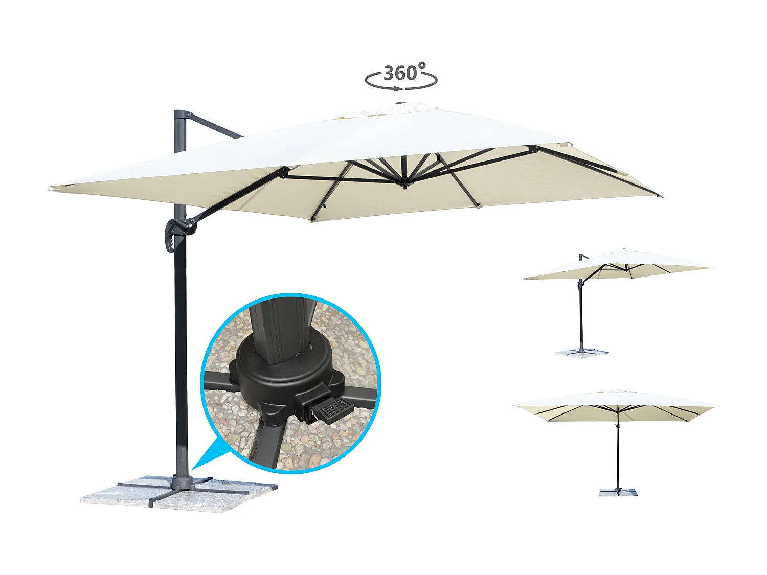 Ombrellone da giardino a braccio decentrato 3×4 mod. Miami