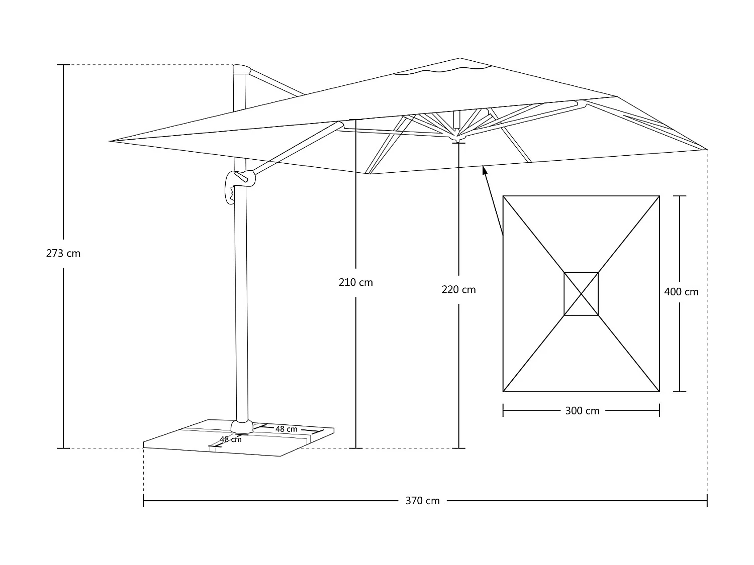 Ombrellone da giardino a braccio decentrato 3×4 mod. Miami
