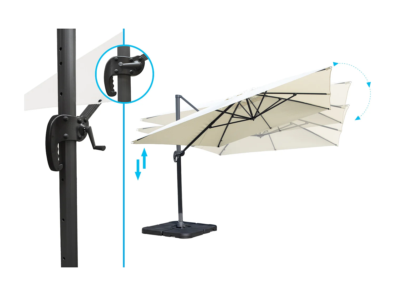 Ombrellone da giardino a braccio decentrato 3×4 mod. Miami