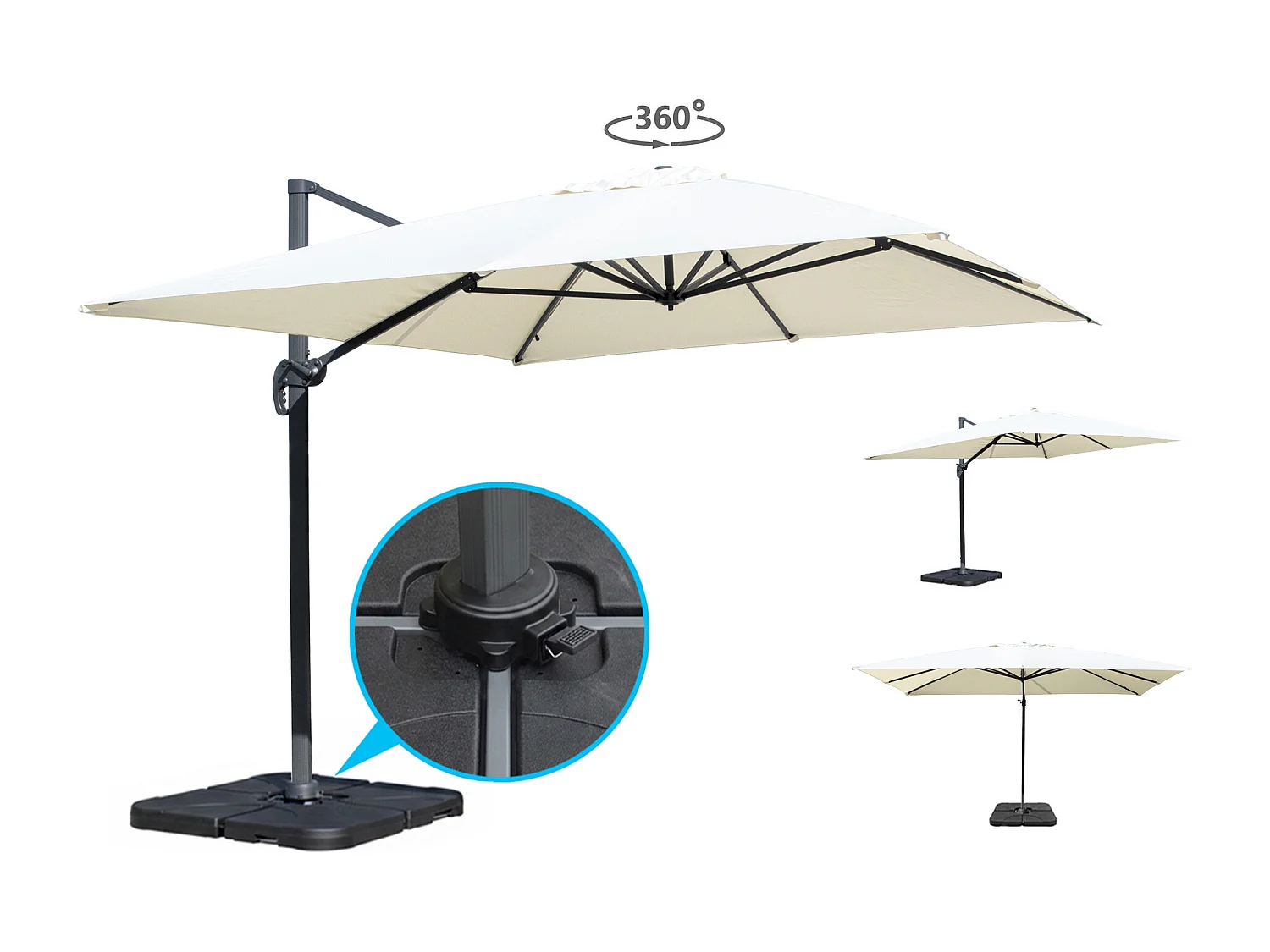 Ombrellone da giardino a braccio decentrato 3×4 mod. Miami