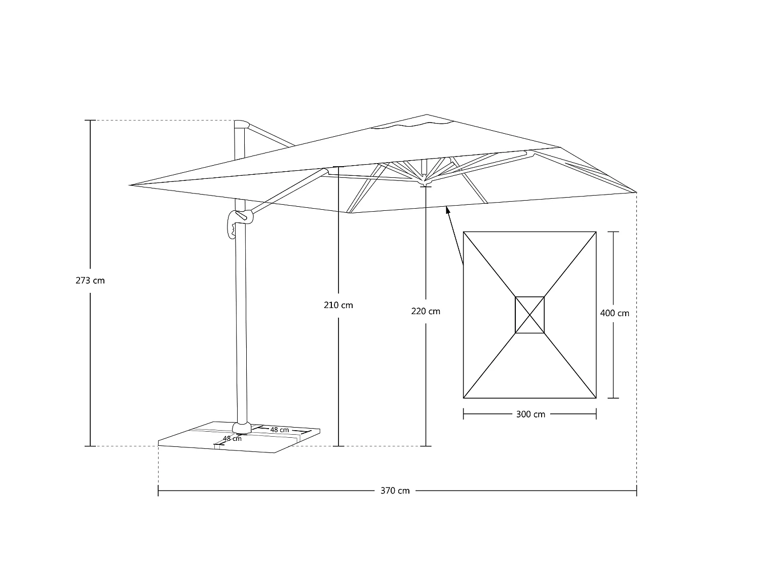 Ombrellone da giardino a braccio decentrato 3×4 mod. Miami