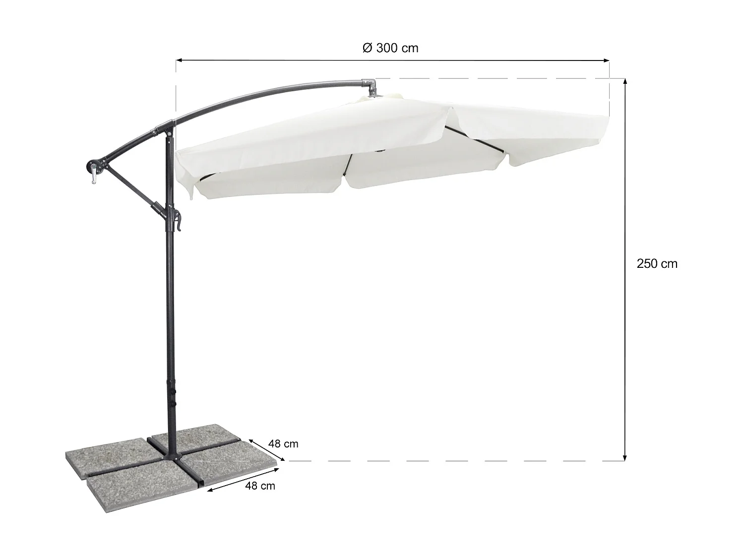 Ombrellone da giardino rotondo Ø 3 mt a braccio decentrato mod. Maracaibo
