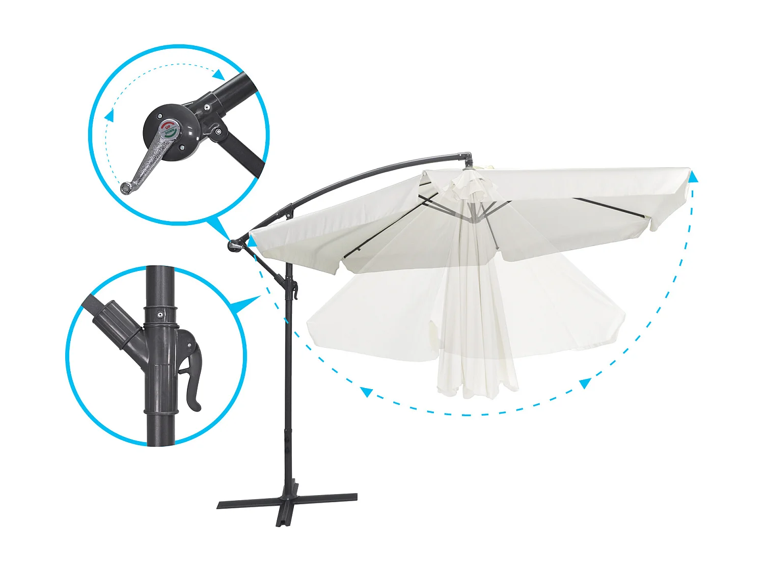 Ombrellone da giardino rotondo Ø 3 mt a braccio decentrato mod. Maracaibo