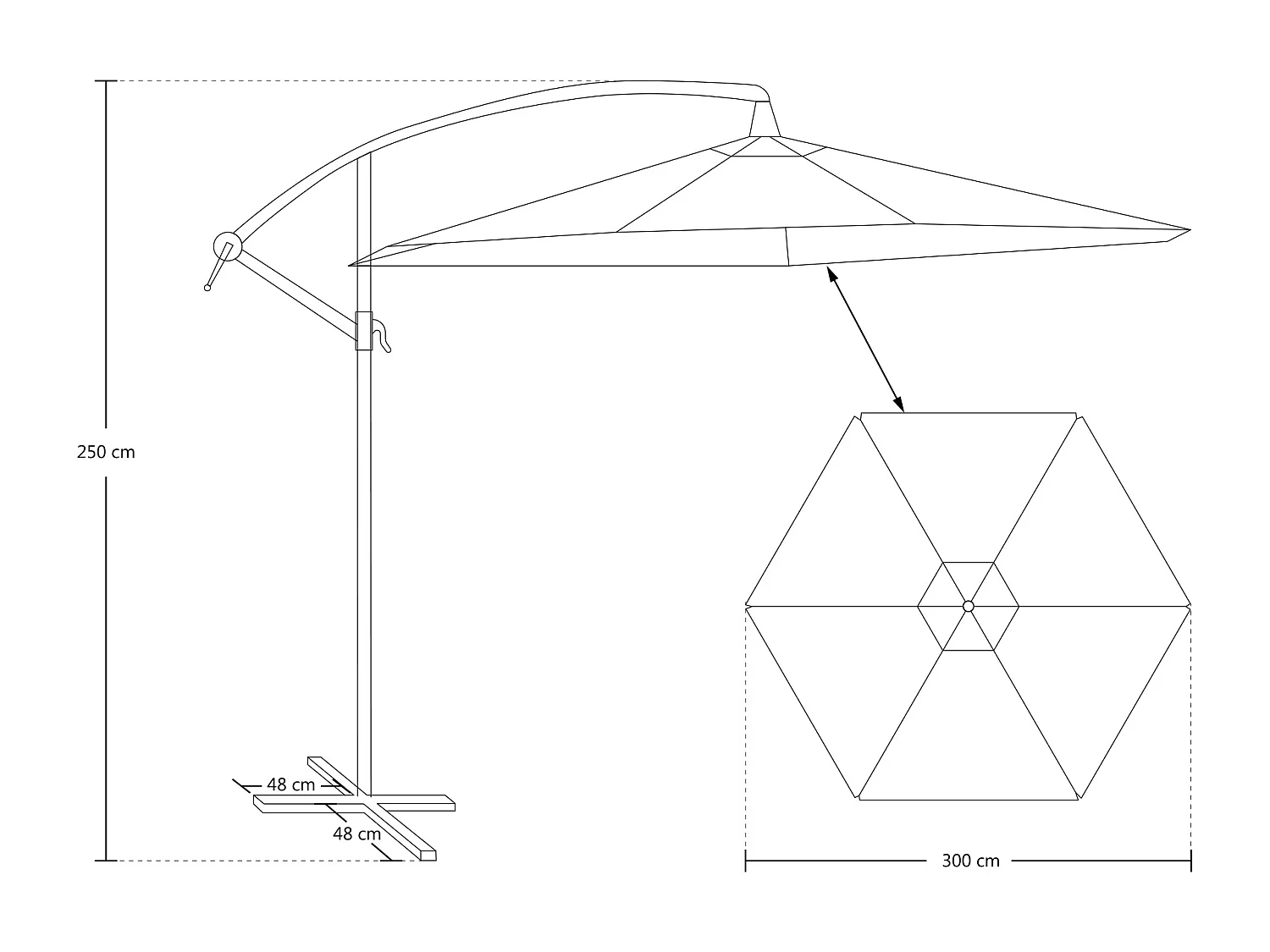 Ombrellone da giardino rotondo Ø 3 mt a braccio decentrato mod. Maracaibo