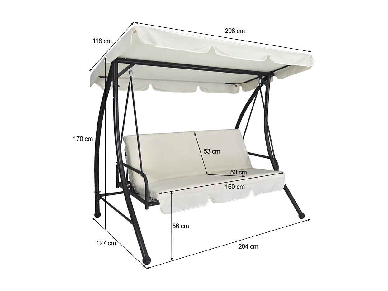 Dondolo da giardino 3 posti trasformabile in letto mod. Cayman